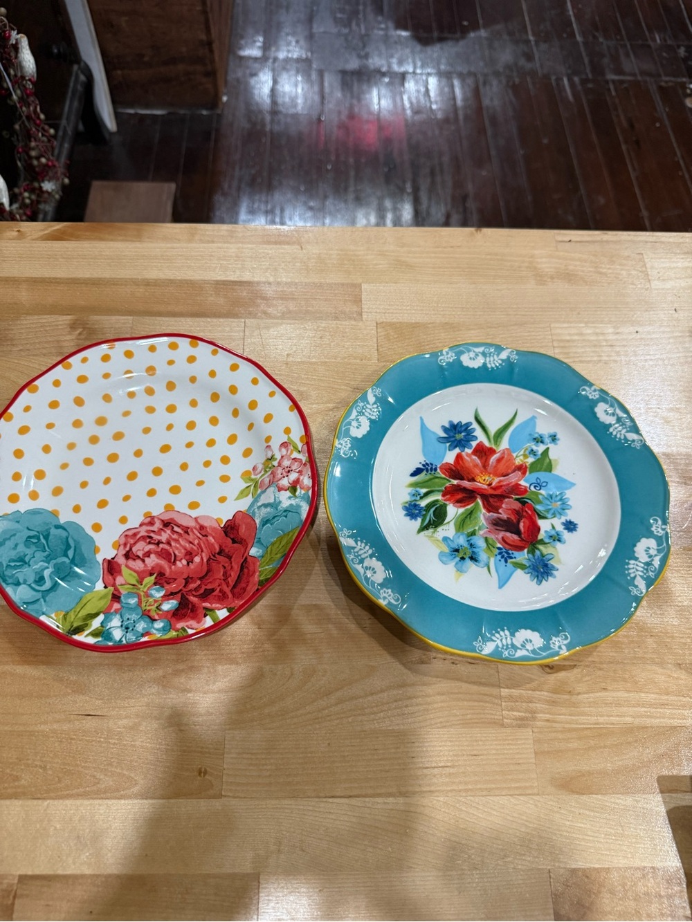 Floral Ceramic Dessert Plates – Turquoise & Multicolor Pioneer Woman